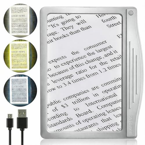 MagniPros 5X Rechargeable LED Page Magnifier with 3 Color Light Modes - color: Silver
