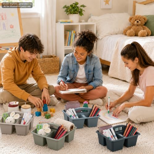 6 Pack Plastic Classroom Organizer Caddy with Handle, Muted Nordic - color: Muted Nordic