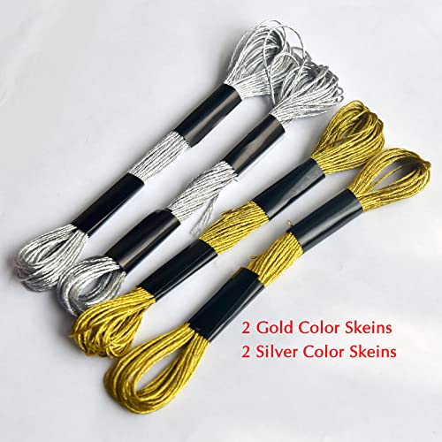 Embroidery Floss Rainbow Color 109 Skeins Per Pack Cross Stitch Threads Friendship Bracelets Floss Crafts Floss with 3 Weaved Plate（105 pcs Embroidery Floss +4 Metallic Embroidery Thread - color: fashionable color, size: 1 Pack
