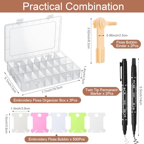 GlikCeil 500 Pcs Set Embroidery Floss Bobbins Thread Organizer Kit