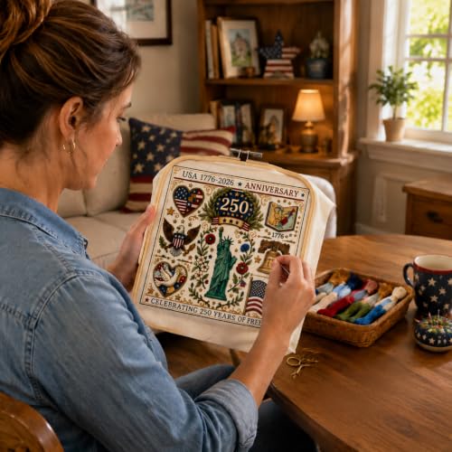 Patriotic Liberty Stamped Cross Stitch Kits, DIY Embroidery for Beginners