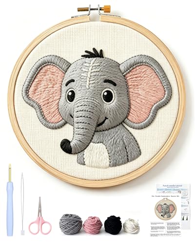 AohaiNova Punch Needle Kit for Adult Beginners, Punch Needling Set Elephant - color: 15-Elephant