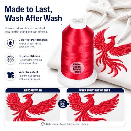 Simthread 5500Yds/5000M 40WT Trilobal Polyester Embroidery Thread Red 800 - color: Red-800