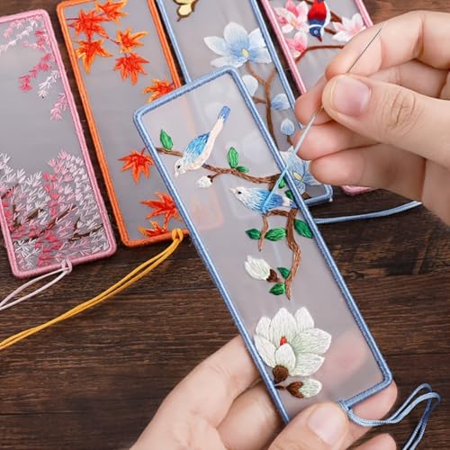 1pc Embroidery Bookmark DIY Cross Stitch Kit Floral Theme Mixed Colors All Season Crafting for Reading, Travel and Home Use, 1PC