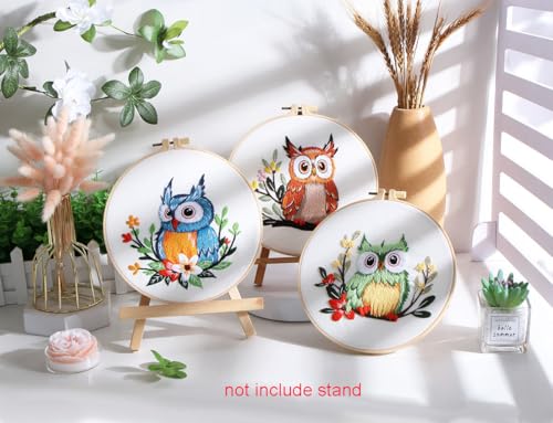 Konrisa Owl Embroidery Kit for Beginners Adult, Embroidery Starter Kit with Cloth Hoops Threads DIY Sewing for Craft Lover Hand Stitch Needlepoint Kits - color: owl