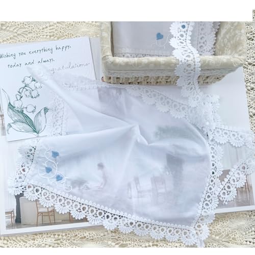 6 Pack of Ladies Embroidery Cotton Handkerchiefs Lace Wedding Hankies - color: A02-heart Card