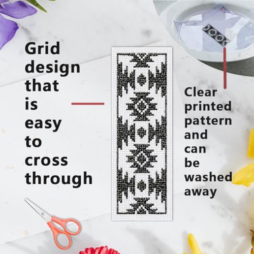 INFUNLY 6pcs Aztec Print Cross Stitch Bookmark Kit for Beginners DIY Vintage Geometry Embroidery Bookmark Kits Black White Needlepoint Kit with Instruction Easy Cross Stitch Set for Book Lovers Reader - style: Aztec Patterns