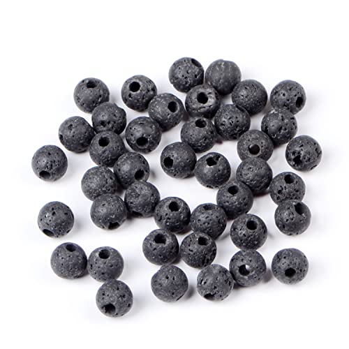 AD Beads Natural Gemstone 8mm Round Loose Beads Big Hole 2.5mm Sized 40pcs (Black Lava Stone) - color: Black Lava Stone