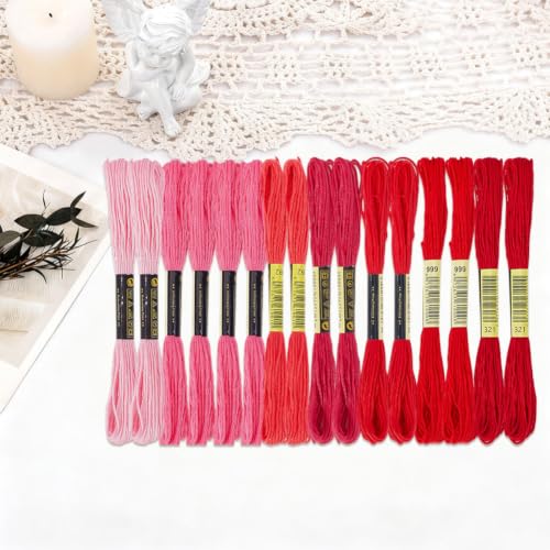16 Skeins 131 Yards Multicolor Embroidery Thread Set 6 Ply 1.2mm Cotton Cross Stitch Embroidery Floss Friendship Bracelet String for Bracelet Making Knitting Stitching Sewing Crafts (Red) - color: Red