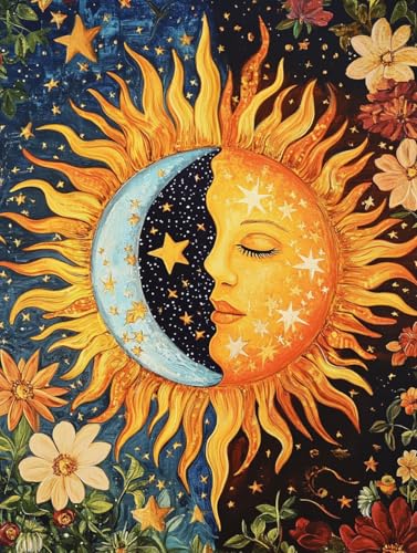 WUSARPLY Sun and Moon Stamped Cross Stitch Kits for Beginners Adults - color: J149
