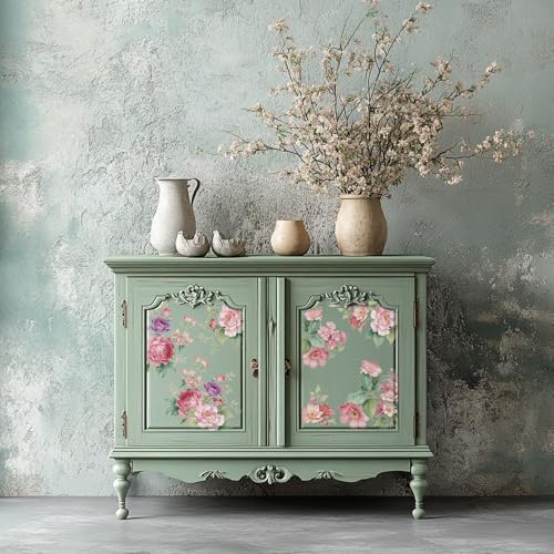 Floral Rub on Transfer for Furniture Wood Glass DIY - color: Sping Pink Peony