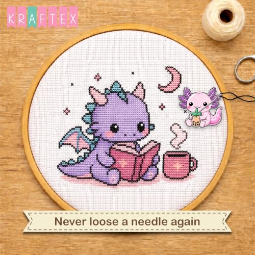 Kraftex Magnetic Needle Minder. Needleminder for Embroidery & Sewing. Cute Needlepoint Accessories. Magnetic Needle Holder for Cross Stitch. Cute Magnet Pin Gift - color: Axolotls