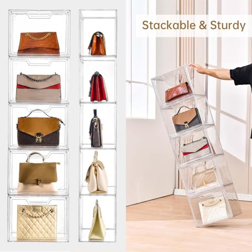 Freebat Stackable Storage Organizers, Clear Acrylic Display Case, 9-Pack Acrylic Boxes with Lids, Clear Storage Containers Storage for Handbags, Collectibles & Figures - size: 9pack