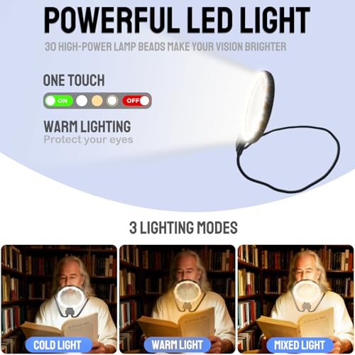 5X Hands-Free Neck Magnifying Glass with Light for Seniors - size: With handles