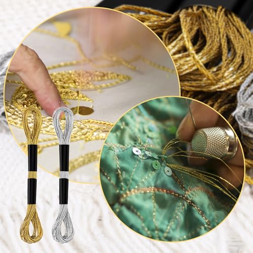 6 Skeins Embroidery Threads, Metallic Embroidery Floss (Gold + Silver) - color: Gold + Silver