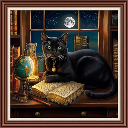 Dimxvean Counted Cross Stitch Kits for Adults,11CT Unprinted Cross-Stitch Pattern Embroidery Kit Cross Stitching Kit Supplies Needleworks Set-Window sill cat 18x18 inchs - color: SetColor14