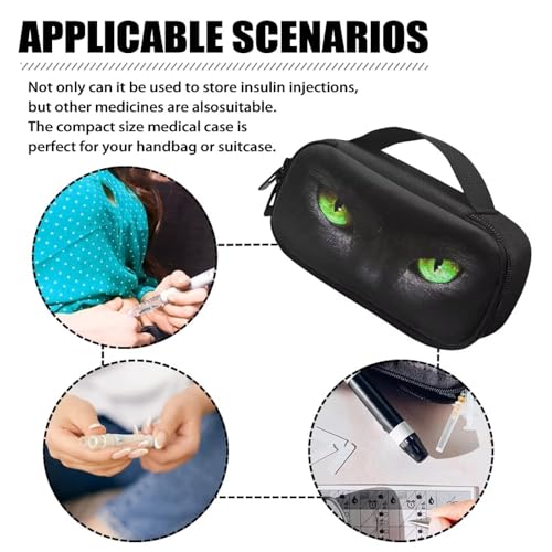 Black Cat Green Eyes Diabetic Supplies Travel Case Glucose Meter Storage Bag Insulin Pen & Medication Carrying Case for Test Strips, Lancets, Syringe, Needles, Easy to Use - color: Black Cat Green Eyes