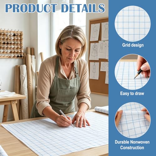 47 Inches X 10 Yards Non Woven Precut Pattern Paper for Sewing Grid Tracing Paper Crafting Spaced Every Inch Marking Sewing for Dressmaking Drawing - size: Grid 10 Yards