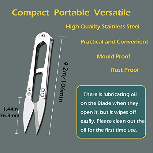 Zittop 2pcs Premium Stainless Steel 4.2in U Sewing Scissors Clippers, Embroidery Yarn Scissors Mini Thread Sewing Cutter, Yarn Fishing Mini Small Snips Trimming Nipper Great for Stitch (Silver).