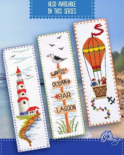 Povitrulya Seagull Cross Stitch Bookmark - Seaside Beach Embroidery Set with Paper Pattern, 16 Count Aida Cloth and Pre-Sorted Floss - color: Seagull