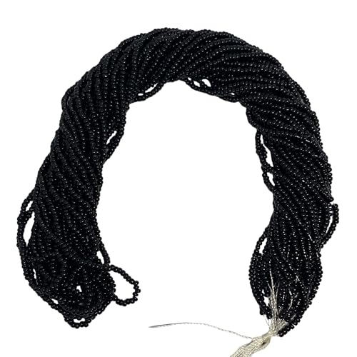 11/0 Glass Seed Beads, 12 String Hanks, Small Craft Beads, 2 mm (Black) - color: Black