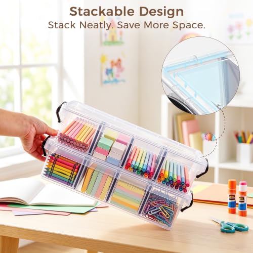 Citylife 2PC Clear Craft Organizers and Storage with 3 Removable Dividers - size: 6.4 Qt-2 Pack-D