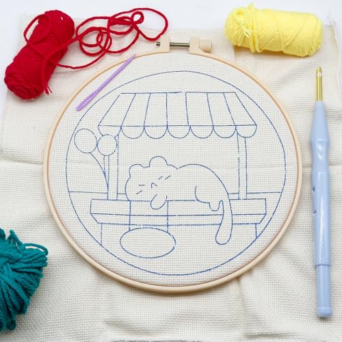 Woohome Punch Needle Kit Included Plastic Hoops, Punch Needle Cloth, Color Yarn and Punch Needle Tools for Adults, Beginners (Lazy Cat) - color: Color 24