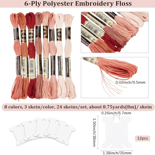 24 Skeins 6 Strands Variegated Pink Embroidery Floss Cross Stitch Threads Gradient Friendship Bracelets Yarn String Bulk with Floss Bobbins for Hand Sewing Knitting Crafts Crochet Stitching - color: Pink