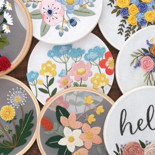 LEISURE ARTS Embroidery Kit 6" Fancy Flowers - Embroidery Kit for Beginners and Adults, Cross Stitch Kits with Patterns, DIY Starter Set for Seasonal Craft Projects