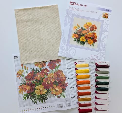 RIOLIS 1556 Marigolds Counted Cross Stitch Kit 7.75 x 7.75 in - style: Marigolds 1556