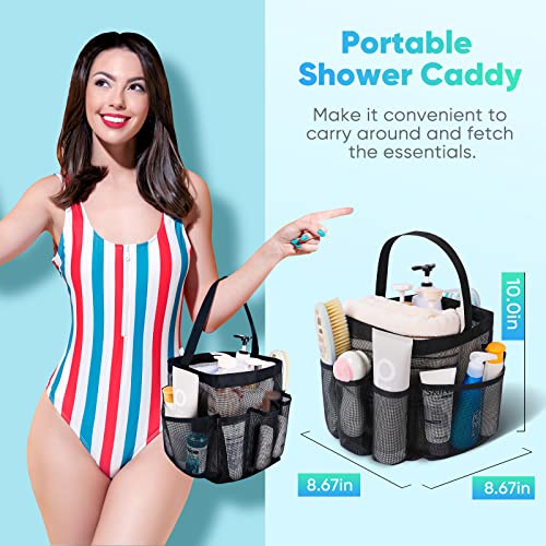 EUDELE Mesh Shower Caddy Portable for College Dorm Room Essentials, Shower Caddy Dorm with 9-Pocket Large Capacity for Beach, Swimming, Gym, Camping, Travel essentials - color: All Black