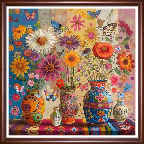 Redxing Stamped Cross Stitch Kits Full Range of Embroidery Starter Kits- Needlepoint Counted Cross Stitch Kits for Beginner Adults 11CT Printed Embroidery Kit-Magic Flower Vase 18x18 inchs - color: DIYArtsKit01