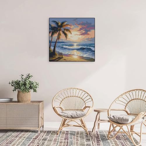 Beach Sunset Stamped Cross Stitch Kits - Tree Counted Cross Stitch Kits for Beginners Adults Needlepoint Cross-Stitch Patterns Dimensions Needlecrafts Embroidery Kits Arts and Crafts 13.7x13.7 Inches - color: D018