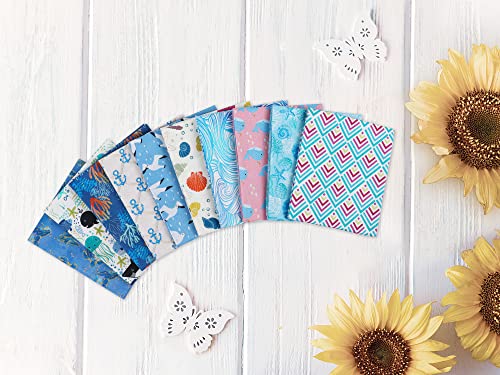 Craftido -25 Options- 100% Cotton Quilting Fabric Bundles 10pcs Fat Quarters 18”x21”-Medium Weight 5.2 oz- Soft Cotton for Quilting, Sewing Project, Patchwork, DIY Crafts – Blue Sea - color: Blue Sea