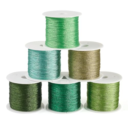 KISSITTY 328 Yards 6 Rolls Polyester Braided Metallic Thread Embroidery Threads Thin Beading String Jewelry Beading Thread for Jewelry Making Embroidery DIY Braided Bracelets Sewing Craft Bead Weaving - style: Assorted 4