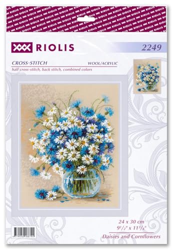 RIOLIS 2249 Daisies and Cornflowers Counted Cross Stitch Kit 9.5 x 11.75 in - style: Daisies and Cornflowers 2249