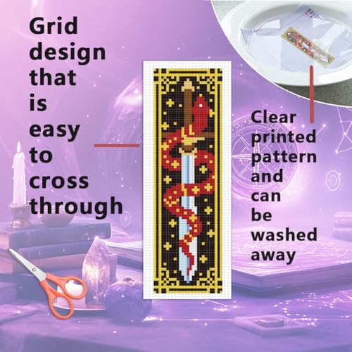 INFUNLY 6pcs Divination Cross Stitch Bookmark Kits Evil Eye DIY Cross Stitch Kit for Beginners with Instruction Sun and Moon Astrology Stamped Embroidery Bookmark Kit for Book Lovers Reader - style: Divination