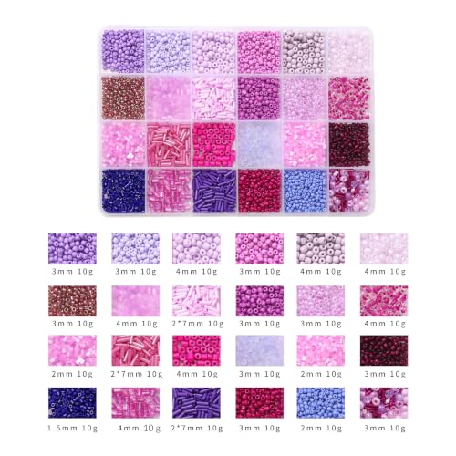 24 Grid Purple Glass Seed Bugle Tube Beads Kit for Jewelry Making DIY Craft - color: purple, size: 24 Grid