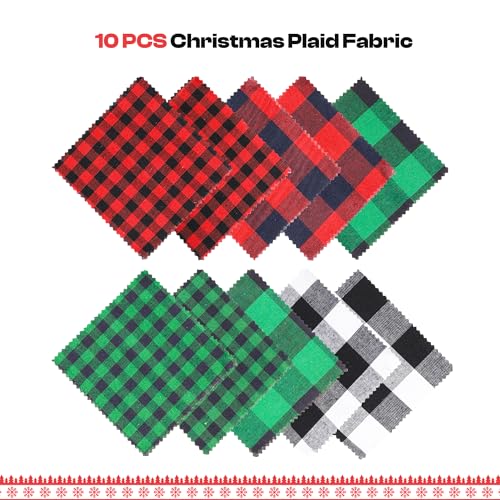 Caydo 111 Pieces Christmas Ornament Making Kit Including 3 Inch Embroidery Hoops, 5 Inch Squares Plaid Fabric and Pink Mini Heat Press for DIY Christmas Decoration - style: 111PCS
