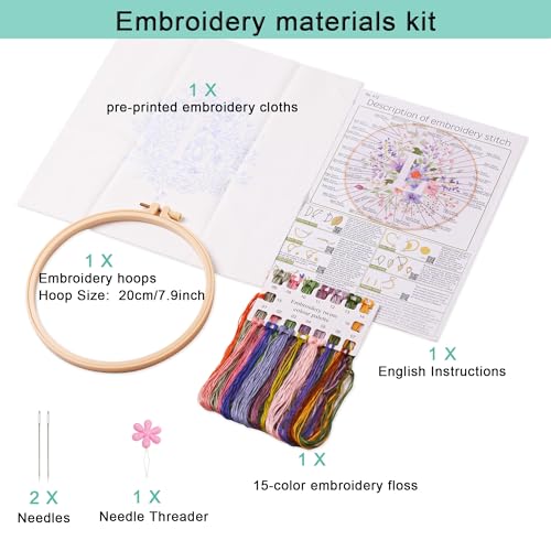 Harimau Letter L Pattern Embroidery Kit for Adult Beginners, Complete Starter Pack with 1 Hoop, Needles, Instruction Guide & Embroidery Stitch Video Tutorials - color: L