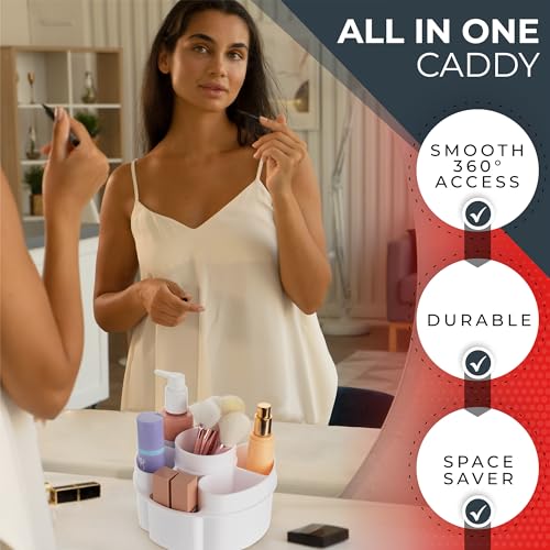 Masirs Small 360 Rotating Makeup Organizer, 5 Compartments, Round White - color: Round White
