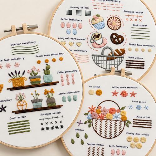 Ruyitycy Embroidery Kit for Beginners and Adults, Learn 21 Stitches with Video Tutorials, All-in-One Hand Embroidery Starter Set with Patterns, Hoop, Threads and Tools