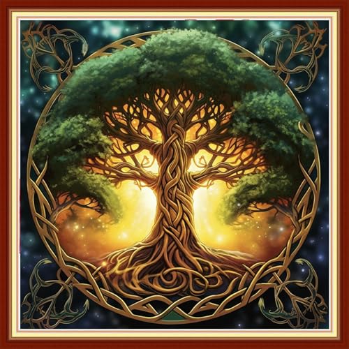 Redxing Stamped Cross Stitch Kits - Beach Night Landscape Counted Cross Stitch Kits for Beginners Adults Needlepoint Cross-Stitch Patterns-Magic Tree 18x18 inchs - color: ArtsKit09
