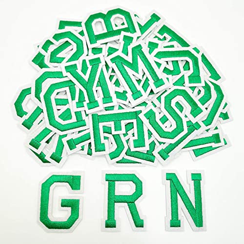 Jongdari Iron on Letters, 110 Pcs Alphabet Patches, Decorate Repair Letter Patches for Clothing Shirts Jackets Hats Jeans Shoes Bags (Green) - color: Green, size: 104 Letters + 6 Patches