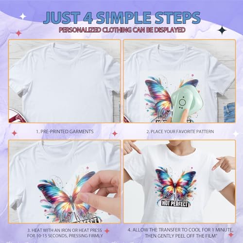 Wxiben Dtf Transfers Ready to Press - 20 Pcs Butterfly Iron on Transfers for T-shirts Inspirational Quotes Heat Transfer Vinyl Decal Sticker Floral Butterfly Iron on Patches for Clothing Bag DIY Craft - style: Butterfly