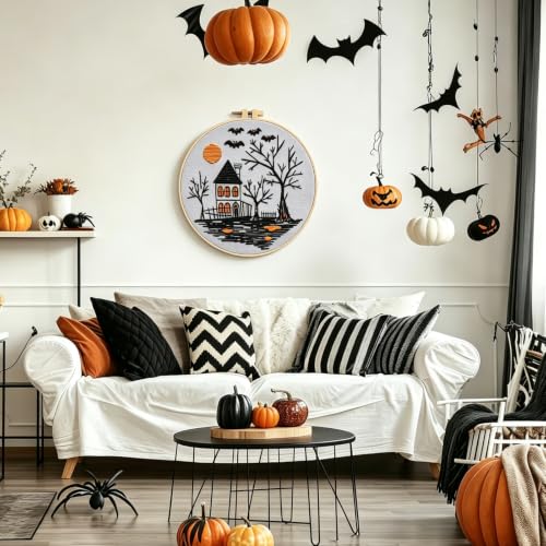 Halloween Embroidery Kits for Beginners, DIY Embroidery Kits for Adults - color: Black Haunted House