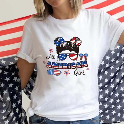 4 Packs USA Patriotic Iron on Transfers Stickers 4th of July Iron on Decals Patches Appliques Heat Transfers Vinyl American Girls Flag Dwarf Design Memorial Day Decals for Clothes Bag Pillow Cover DIY - color: July of 4th A