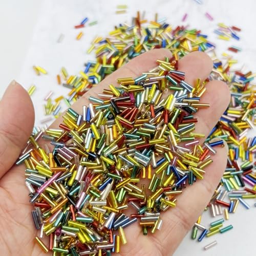 90g Glass Bugle Beads 7x2mm Embroidery Tube Glass Spacer Bulk Small Craft Long Beads for Necklaces Bracelets Earrings DIY Jewelry Making(Silver White) - color: Silver White