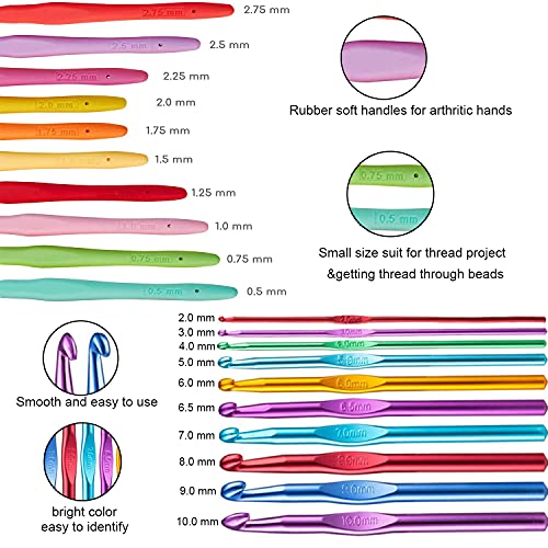 100pcs Crochet Hooks Set in Case Ergonomic Soft Grip Handles Weave Yarn Knitting Needles Kit and Crochet Needle Accessories Crochet Kit Complete Crochet Set for Beginners and Experiecced Crochet Lover - color: Blue