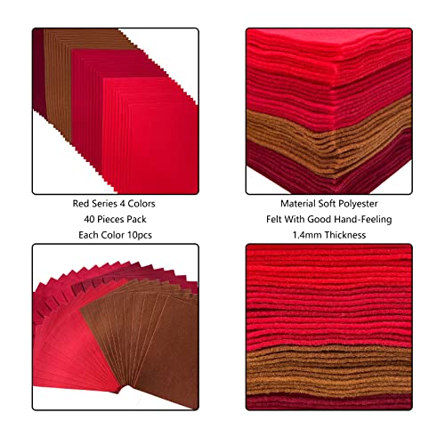 Jtnohx Soft Felt Sheets Felt Fabric for Crafts 4 Colors 40Pcs Red Series - color: Red Series